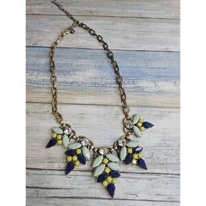J.Crew jcrew Necklace Blue Green Cluster Pendant Gold Tone 18" Chain preowned